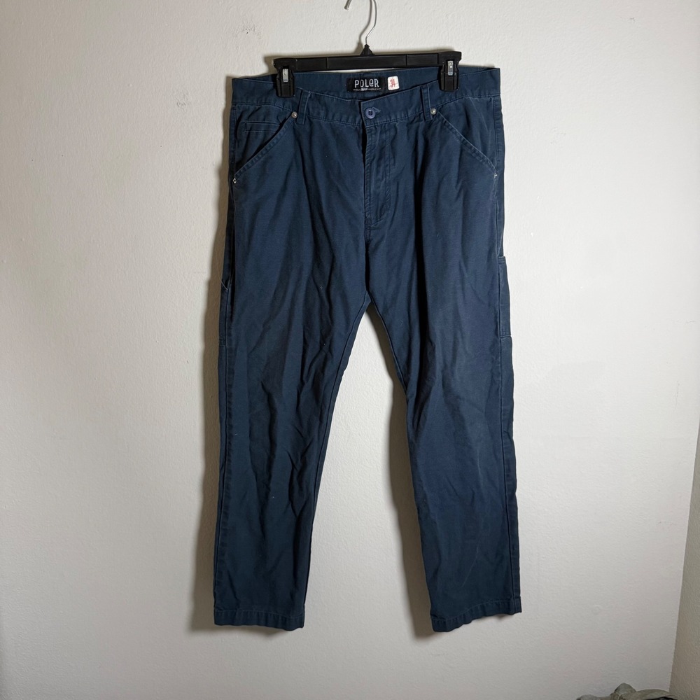 Poler Outdoor Stuff Mens Navy Blue Cotton Carpenter Utility Pants Size 34